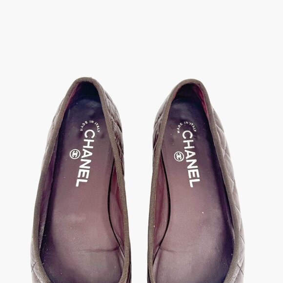 Chanel CC Cap Toe Ballet Flats EU 37 US 6-6.5 Brown Quilted Leather Loafer Shoe - Picture 4 of 12